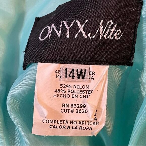 ONYX Nite Sleeveless Solid Blue Wrap Long Prom Dress with beading size 14W - Picture 4 of 15